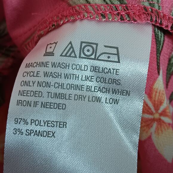 G By Giuliana Black Label Blouse Size Large Floral Cockatoos Print Pink Overlap - Picture 6 of 8